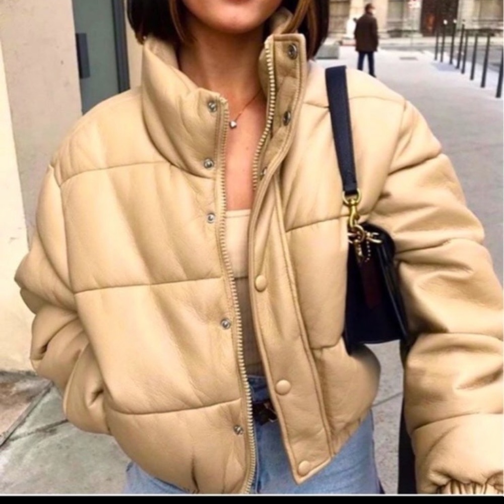 ZARA Cropped Faux Leather Puffer Jacket XS
